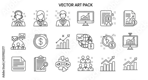 Business and Finance Vector Icons Charts Documents and Teamwork.