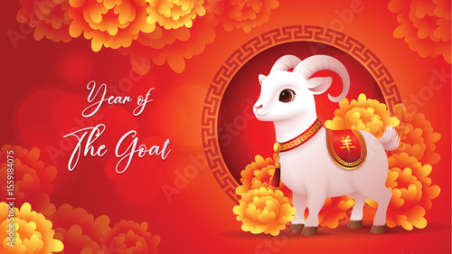 Year of The Goat 2027 number and goat zodiac sign frame vector illustration.