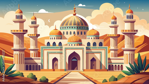  Sultan Qaboos Grand Mosque, Muscat, Oman
With sandy beige tones, a massive central dome, and five slender minarets, the mosque shines under desert sunlight. Ornamental archways and courtyards reflect