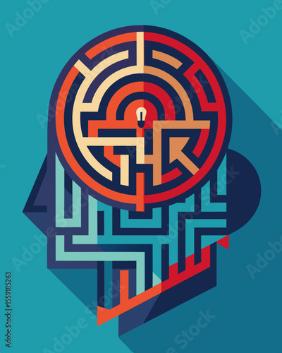 An intricate maze inside a persons mind ping them in a neverending cycle of mental slavery.. Vector illustration