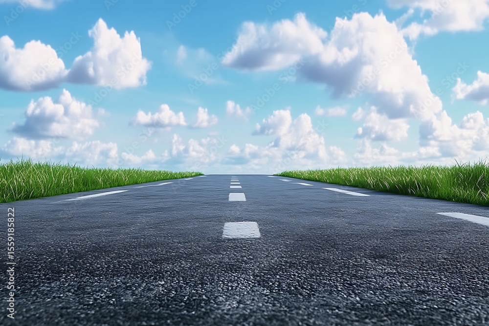 Fototapeta premium Moody clouds hanging over a deserted road fading into distance.