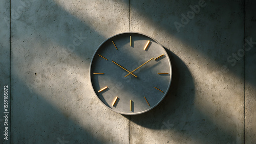 Wallpaper Mural Modern minimalist clock against a textured concrete wall with natural sunlight. Torontodigital.ca