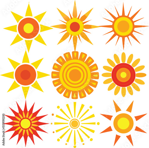Vibrant Sun Icons A Collection of Sunny Illustrations for Summer Designs