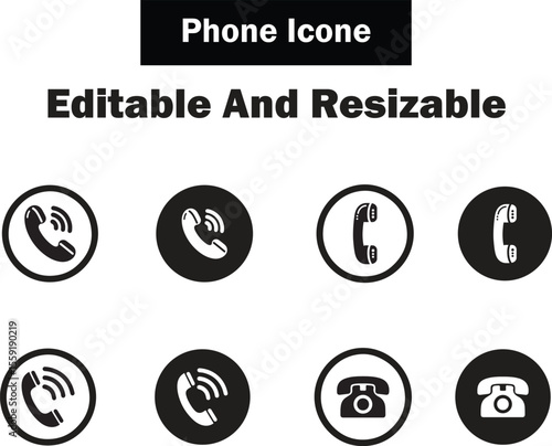 Collection of Editable and Resizable Phone Icons in Black and White