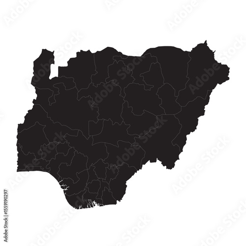 Political and geographical map of Nigeria with states, borders, cities, rivers, terrain, and key features

