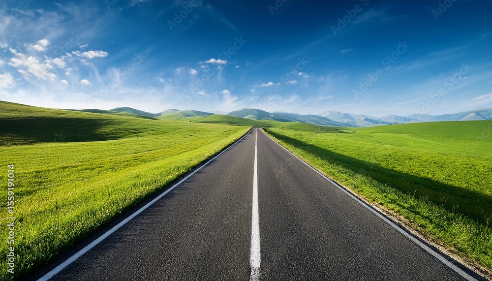 Fototapeta premium endless road along green grassland