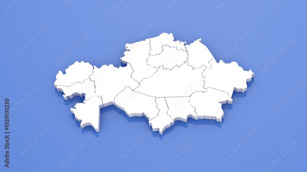 Obraz premium 3D Render of Kazakhstan Map with State Borders on Blue Background