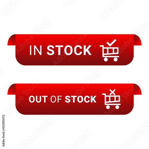 In Stock and Out of Stock Labels with Shopping Cart Icons for Online Stores and eCommerce