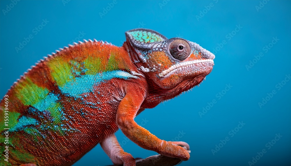 Fototapeta premium colorful chameleon on a blue background generative ai