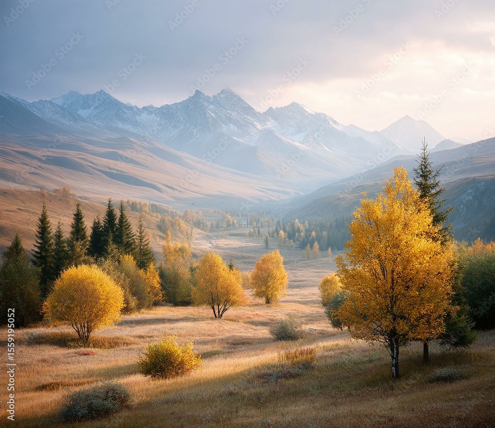 Naklejka premium Autumnal Mountain Valley Landscape