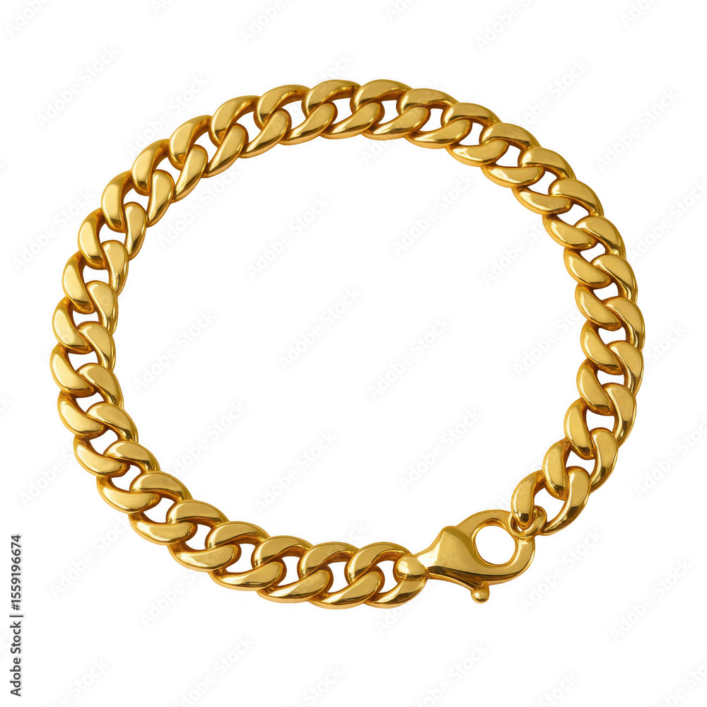 Obraz premium A thick gold cuban link chain bracelet isolated on transparent background