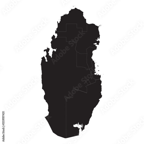 Political and geographical map of Qatar with municipalities, borders, cities, desert, and coastline details

