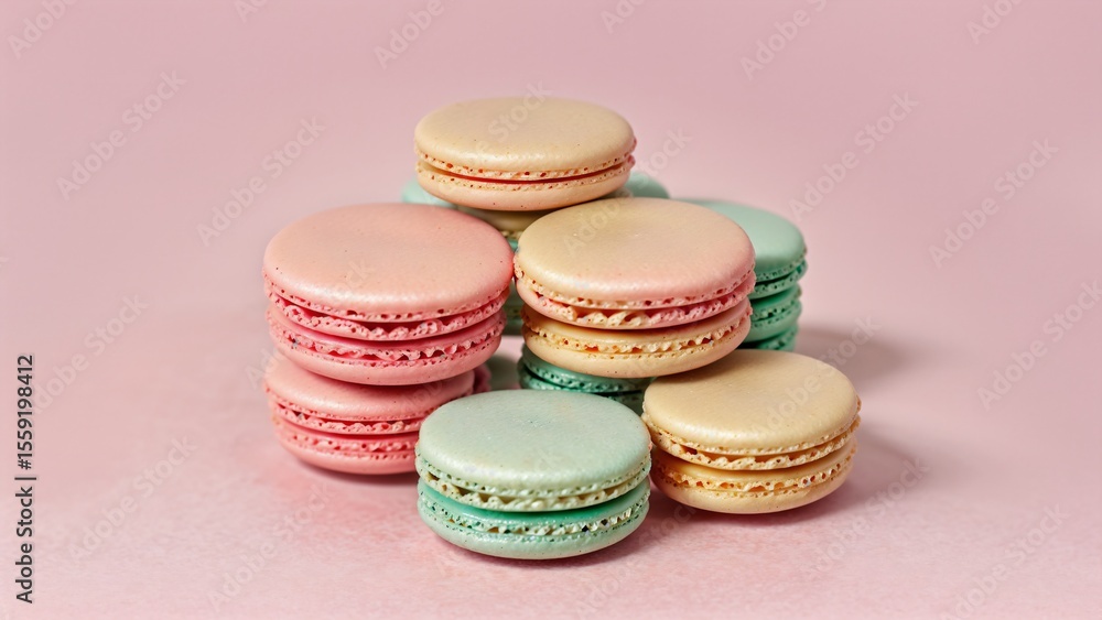 Fototapeta premium Assorted Macarons on Pink Background