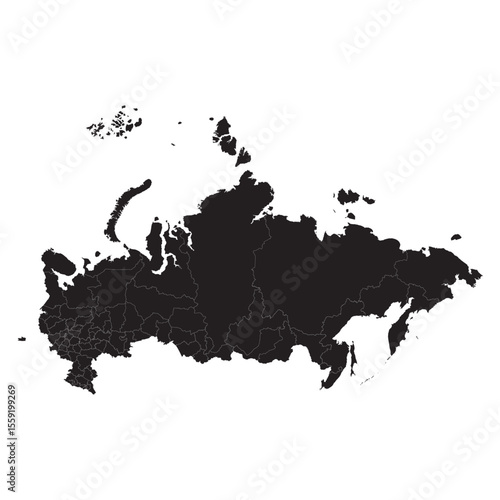 Political and geographical map of Russia with federal subjects, borders, cities, rivers, mountains, and terrain

