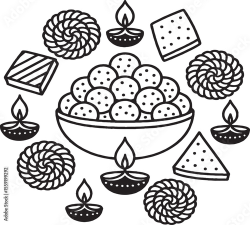 Diwali Sweets and Candles Illustration