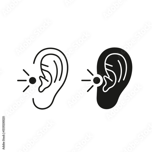 Two ear icons showing tinnitus symptoms one in outline and one in solid black on a white background