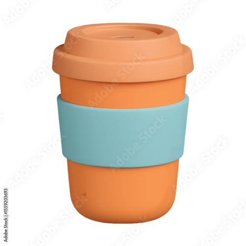 Isolated orange plastic cup and container on a white background
