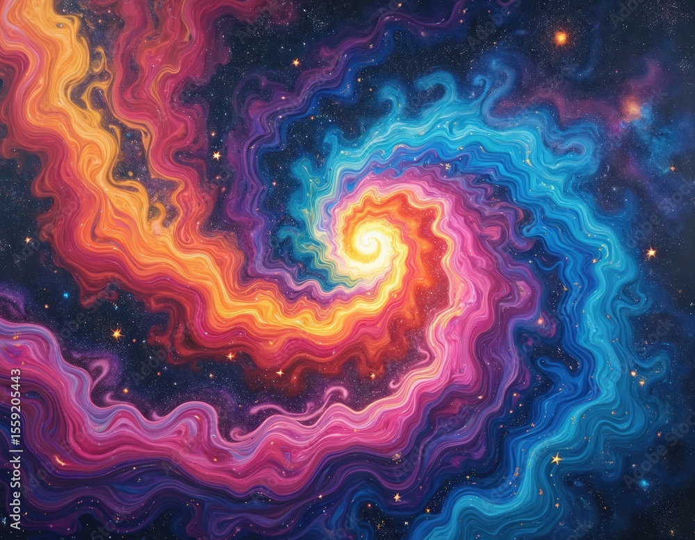 Abstract psychedelic artwork with swirling iridescent rainbow galaxy. Acrylic fluid art, trippy vibrant colorful design with stars. Creative artwork for background wallpaper, design. Hypnotic fluid Abstract psychedelic artwork with swirling iridescent rainbow galaxy. Acrylic fluid art, trippy vibrant colorful design with stars. Creative artwork for background wallpaper, design. Hypnotic fluid