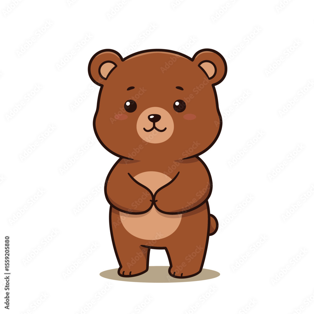 Shy Cute Brown Bear Standing with Clasped Hands Cartoon Vector Illustration Shy Cute Brown Bear Standing with Clasped Hands Cartoon Vector Illustration