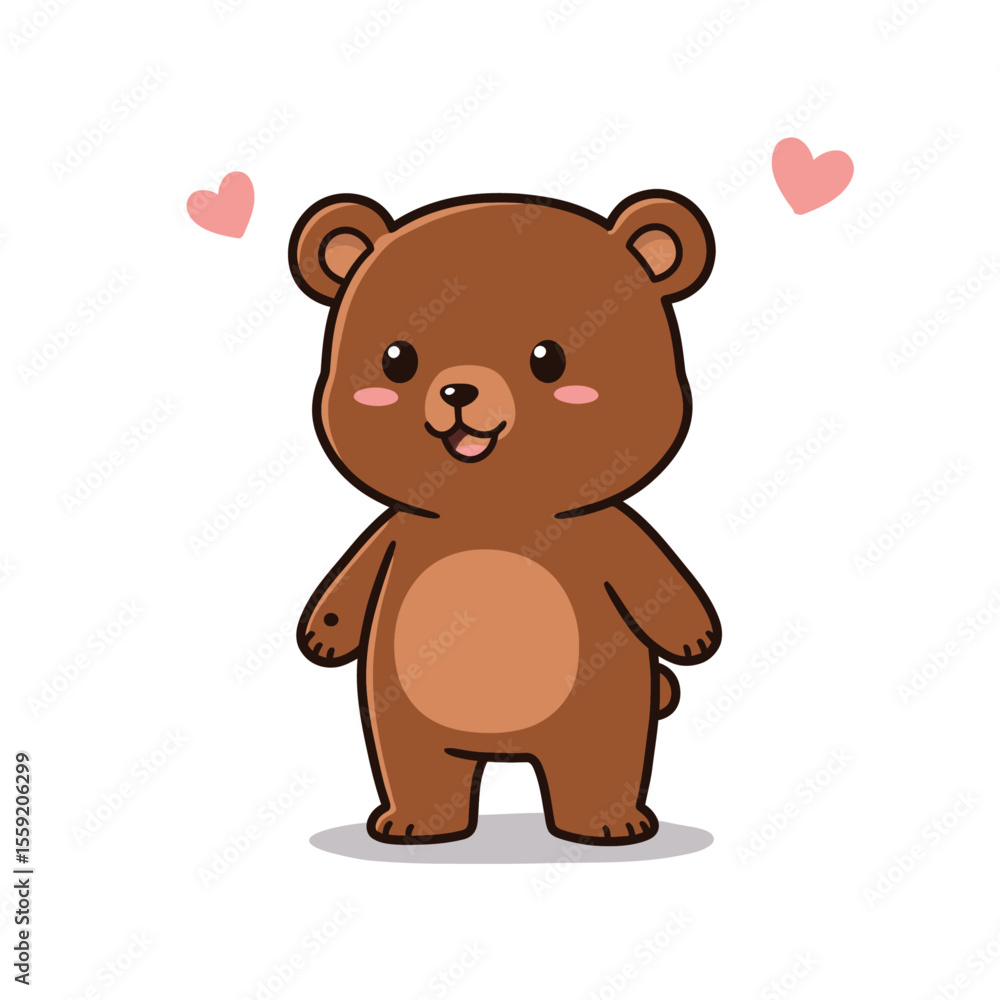 Fototapeta premium Loving Brown Bear Standing with Hearts Cartoon Vector Illustration