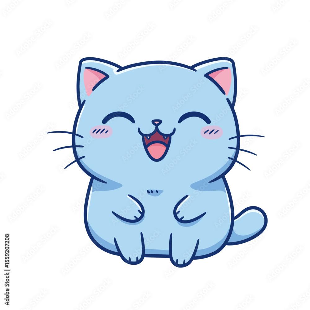Fototapeta premium Joyful Blue Cat Laughing with Closed Eyes Cartoon Vector Illustration