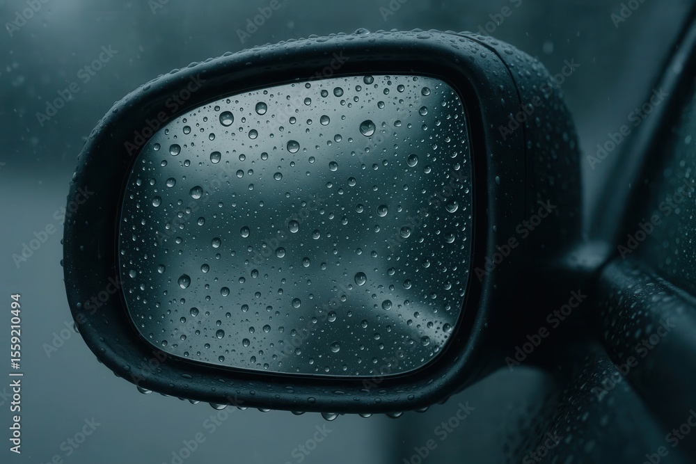 A rear view mirror with water droplets on it A rear view mirror with water droplets on it