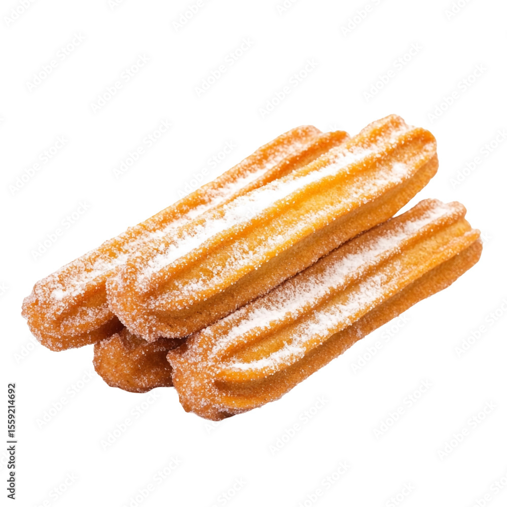 Delicious golden brown churros dusted with sugar a sweet treat Delicious golden brown churros dusted with sugar a sweet treat