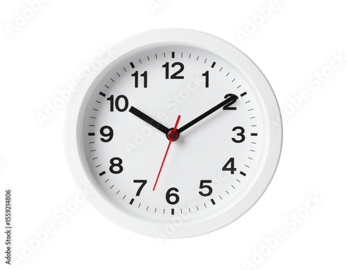 A white clock showing ten oclock isolated on transparent background