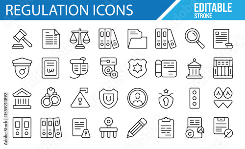 A Collection of Legal, Regulatory, and Government Icons for Compliance and Law

