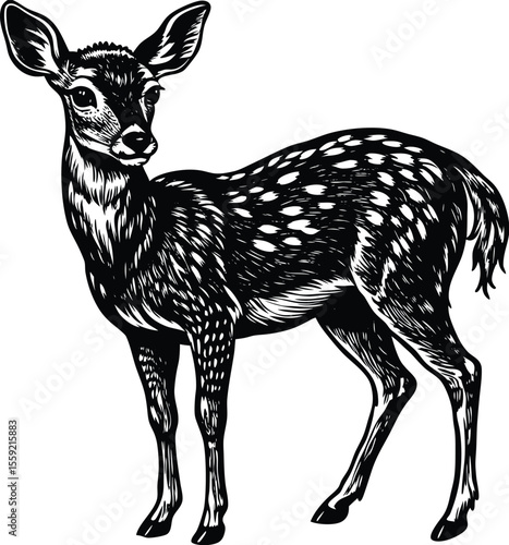 Elegant Black and White Illustration of a Roe Deer
