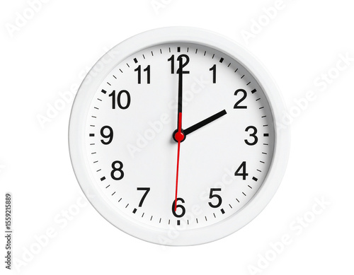 A white clock showing two oclock isolated on transparent background