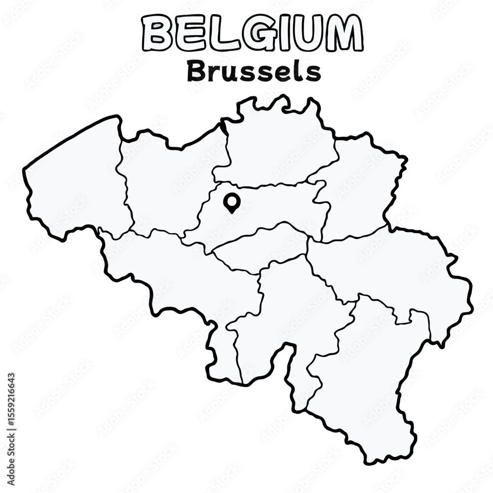 Obraz premium Outline of the belgium Map with State Boundaries with name and capital city for Educational Purposes and Planning in transparent and vector 