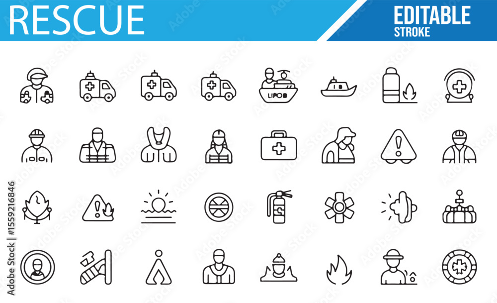 Fototapeta premium A Set of Rescue, First Aid, and Emergency Response Icons for Safety Themes
