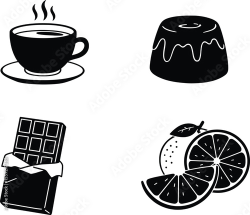 Coffee, Pudding, and Orange Illustrations in a Minimalist Style