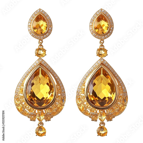 Elegant yellow gemstone and diamond earrings dangle beautifully
