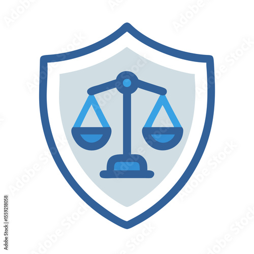 Legal shield icon with scales representing justice and human rights  