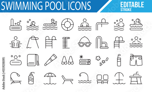 Summer, Swimming, and Poolside Icons for Aquatic Leisure and Activities