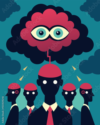 Though their eyes may appear vacant the figures mind is filled with a turbulent storm of brainwashing tactics.. Vector illustration