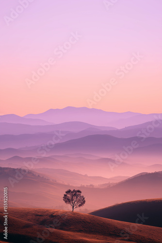 Wallpaper Mural Solitary Tree on Misty Purple Hills Torontodigital.ca