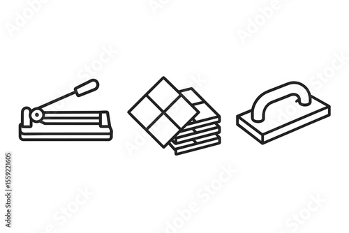 Tile cutter with tiles and trowel illustration