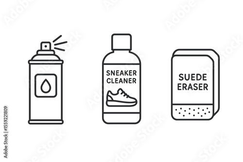 Sneaker cleaning products illustration: spray, cleaner, eraser