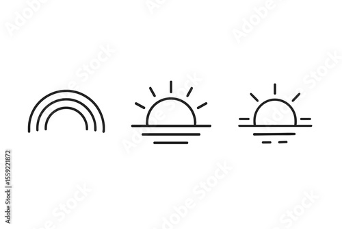 Minimalist line art symbols of rainbow and sunsets