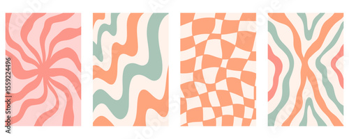 Distorted wavy retro patterns background set