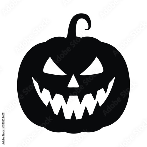 A scary, carved jack-o'-lantern with an evil face glowering in the dark, perfect for a Halloween celebration in October