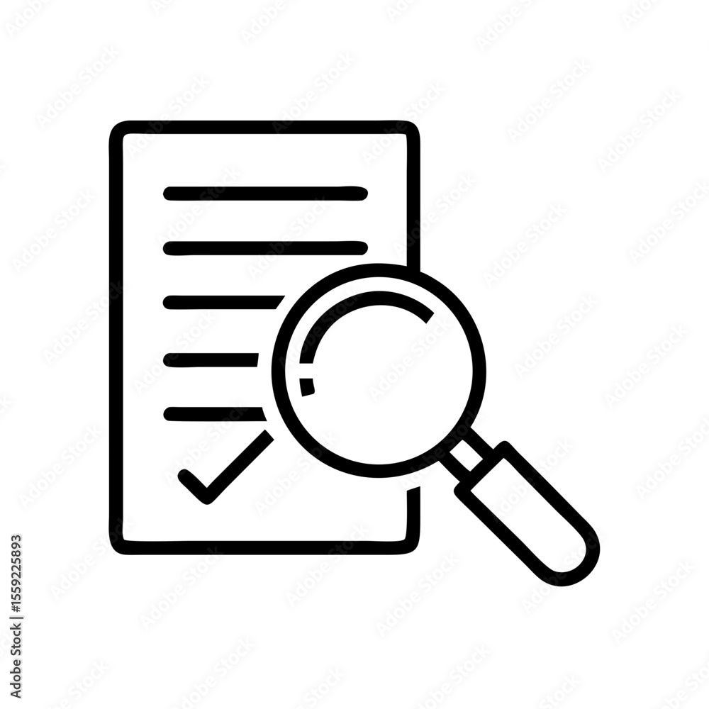 Magnifying glass over contract document highlighting checked details Magnifying glass over contract document highlighting checked details