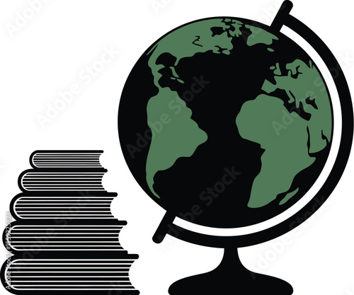 Explore the world globe and books education concept design for learning and studying geography vector