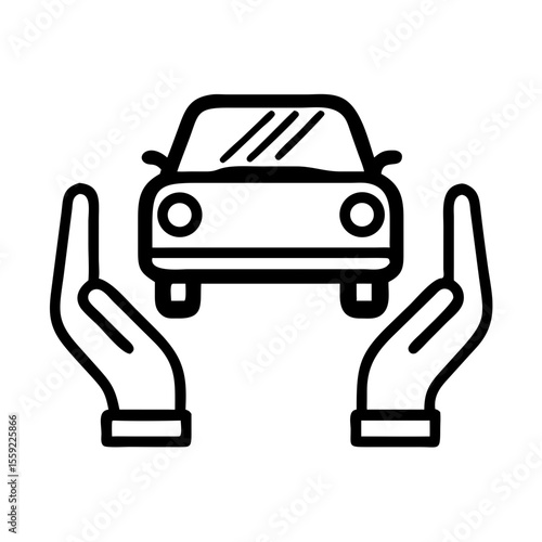 Hands holding a car icon in a simple vector style with insurance concept  