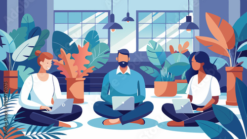 Employees seated in a quiet breakout space eyes c