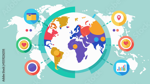 Flat world map with color coded data intensity ci