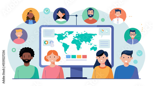 People in different countries on a shared screen